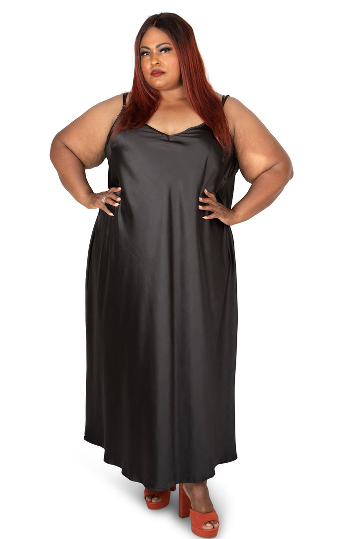 Sante Grace Black Bias Cut Slip dress